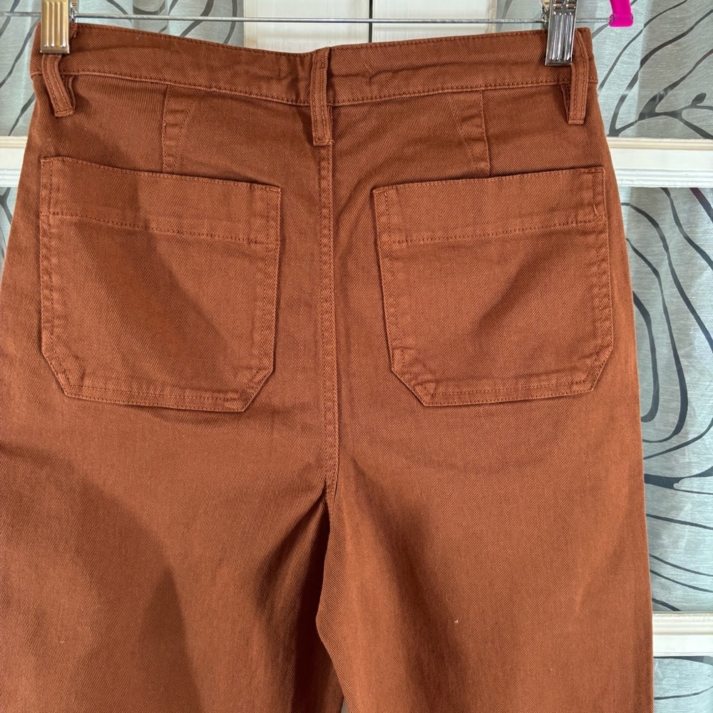 Organic Stretch Cotton Twill Straight Leg Cropped Pants, Rust Color, Size 27 - Picture 15 of 15
